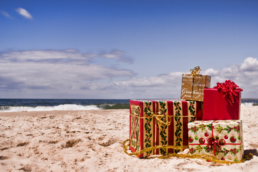 christmas gifts on beach